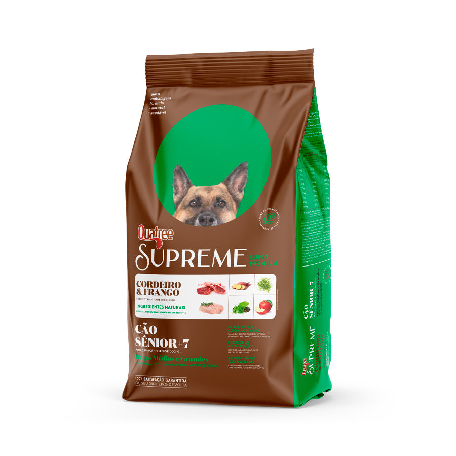 Ração Quatree Supreme para Cães Sênior +7 de Porte Médio e Grande Sabor Cordeiro e Frango - 15kg