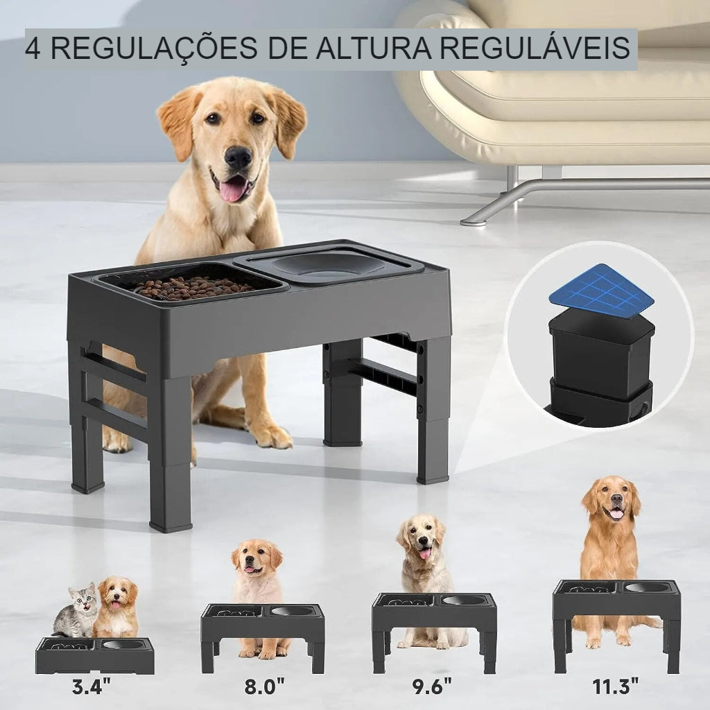 Tigela Elevada Ajustável e Multifuncional - Previna futuros problemas para seu pet