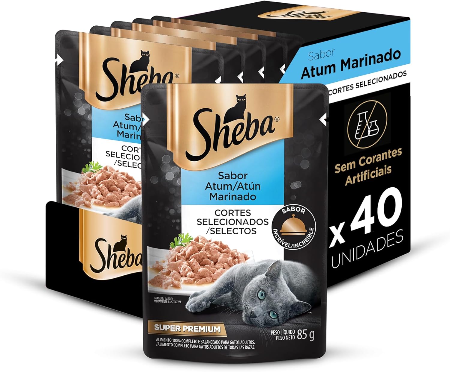 Pack Ração Úmida Sheba Sachê para Gatos Adultos Sabor Atum Marinado 85g - 40 unidades