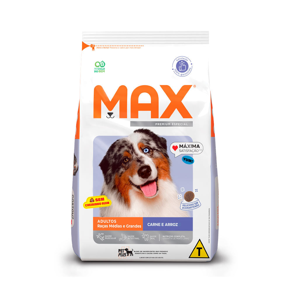 Ração Max para Cães Adultos de Porte Médio e Grande Sabor Carne e Arroz