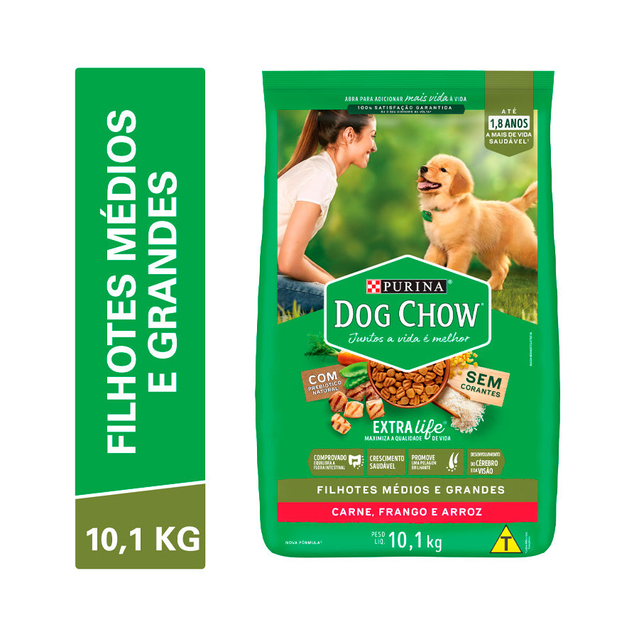 Ração Dog Chow para Cães Filhotes de Porte Médio e Grande Sabor Carne, Frango e Arroz