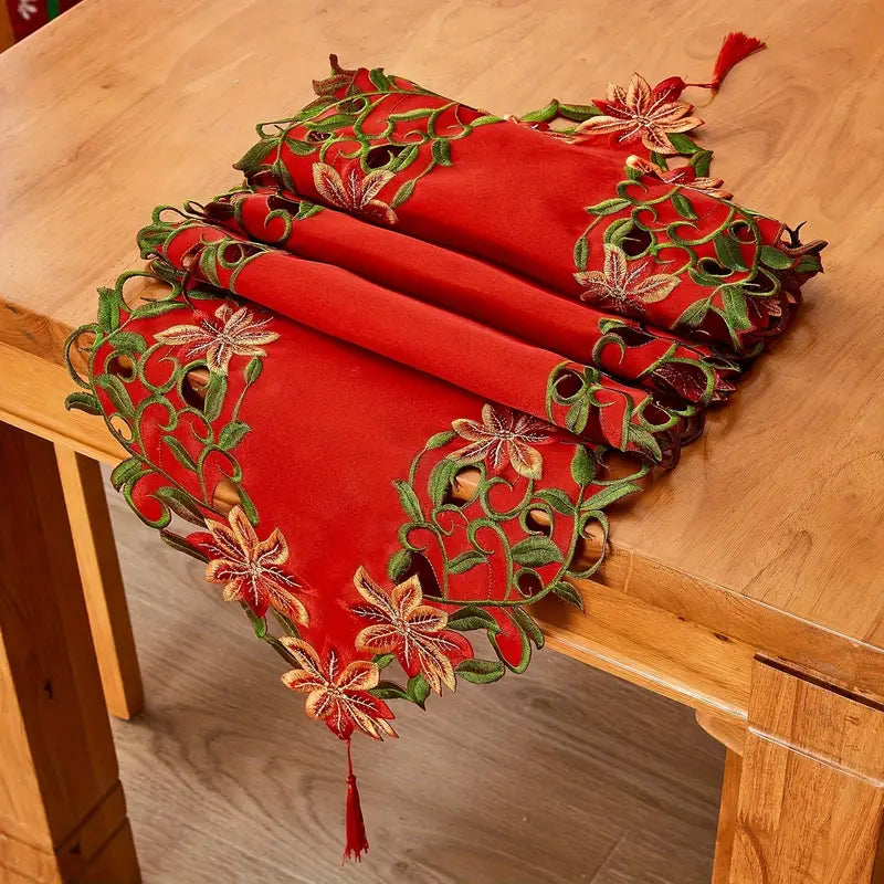 Caminho de Mesa Bordado Vermelho para Natal