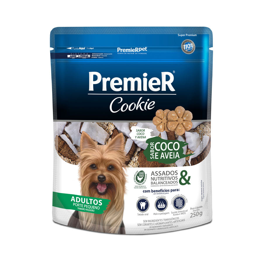 Biscoito Premier Cookie para Cães Adultos de Pequeno Porte Sabor Coco e Aveia 250g