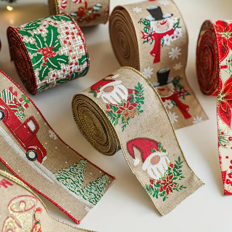 Kit Com 3 Rolo De Fita de Natal em Linho Rústico