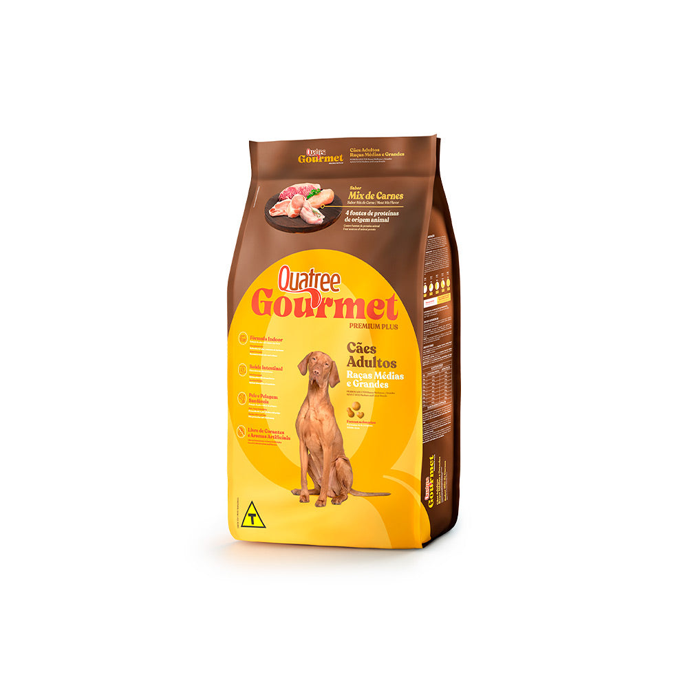 Ração Quatree Gourmet para Cães Adultos Porte Médio e Grande Sabor Mix de Carnes