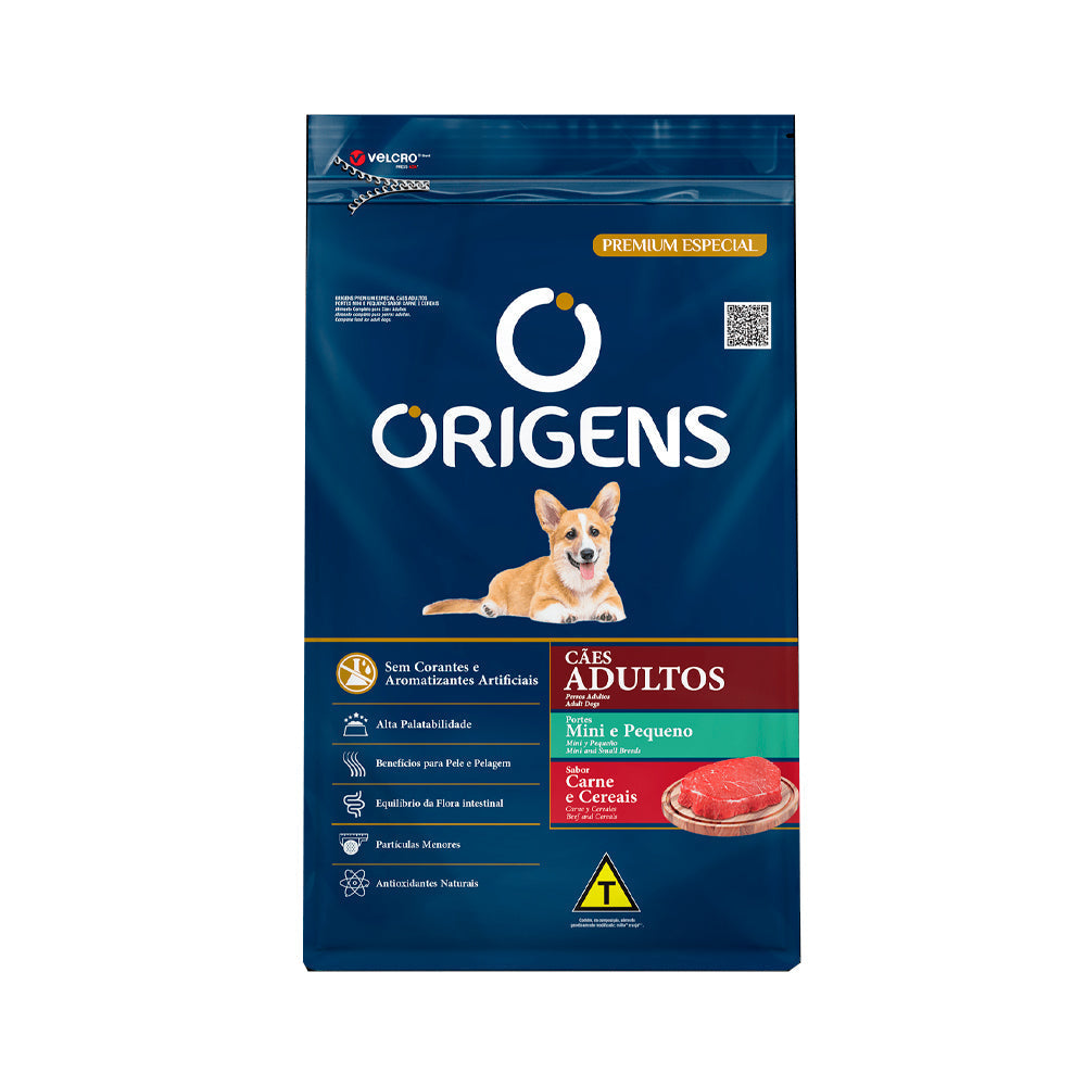 Ração Origens para Cães Adultos de Porte Mini e Pequeno Sabor Carne e Cereais