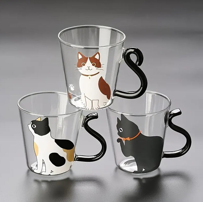 Caneca de Vidro Caprichosa com um Design de Gato Fofo