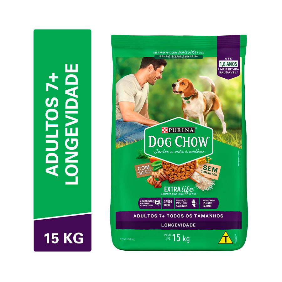 Ração Dog Chow Longevidade para Cães com Mais de 7 anos Sabor Carne, Frango e Arroz