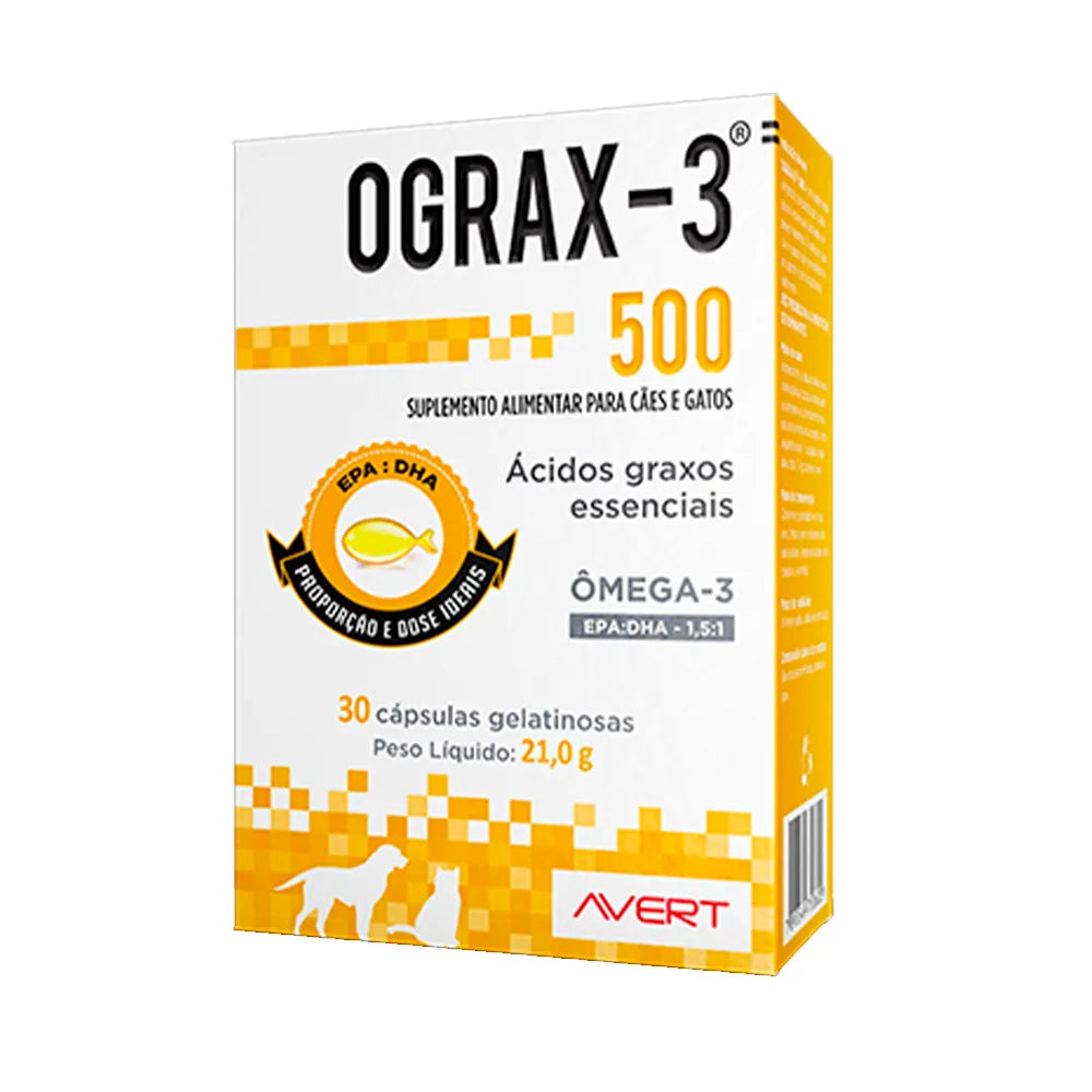 Ograx-3 500mg para Cães e Gatos Avert 30 cápsulas