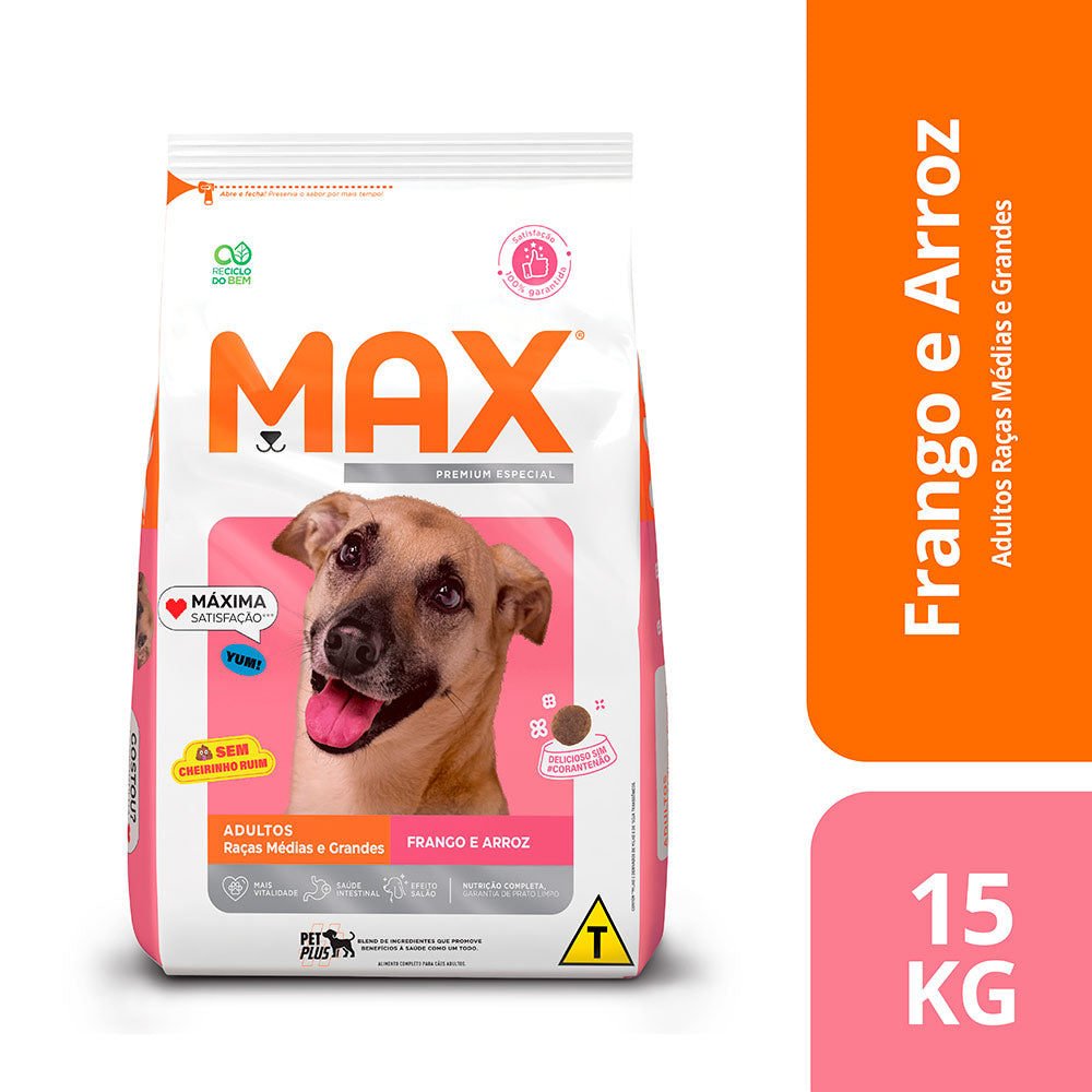 Ração Max para Cães Adultos de Porte Médio e Grande Sabor Frango e Arroz