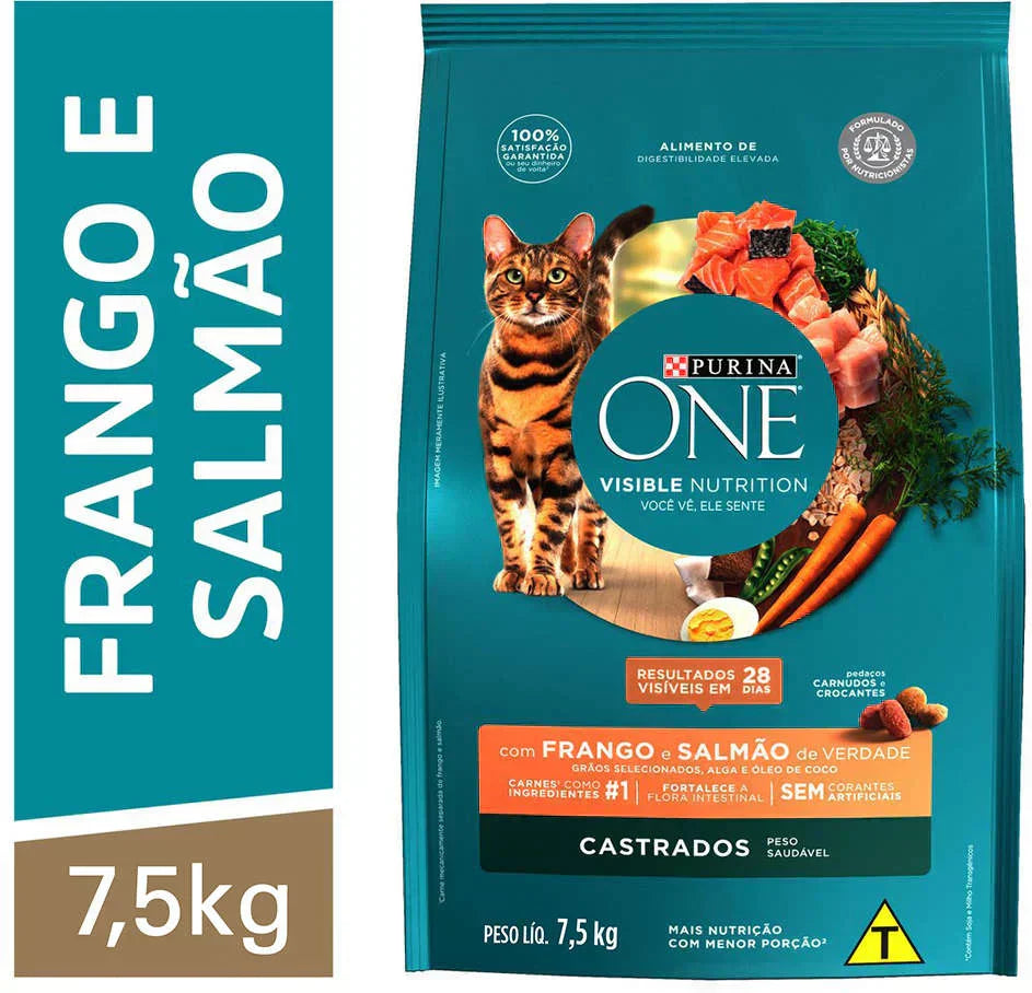NESTLÉ® PURINA® ONE® Ração Seca para gatos adultos castrados  Frango e Salmão 7,5kg