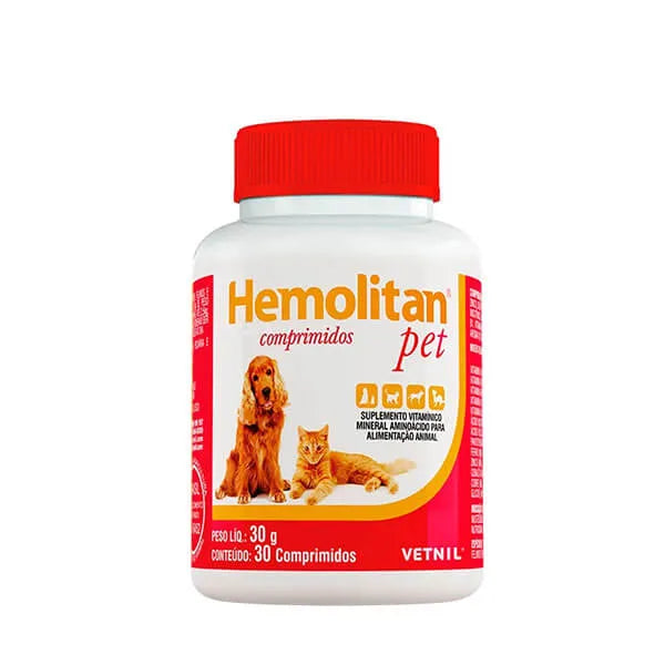 Suplemento Vitamínico Hemolitan Pet para Cães e Gatos Vetnil 30 Comprimidos