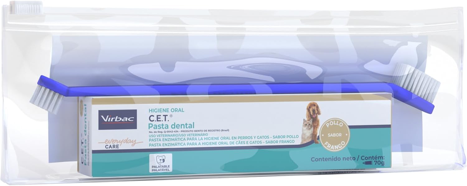Virbac Kit Saúde Oral Limpeza e Manutenção da Higiene Oral para Cães e Gatos (necessaire+pasta+folheto)