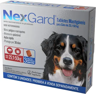 NexGard Antipulgas e Carrapatos para Cães de 25,1 a 50kg, 3 tabletes