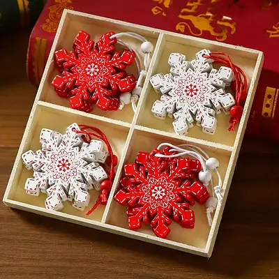 Conjunto de 12 Peças de Enfeites de Floco de Neve de Madeira