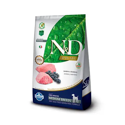 Ração N&D PrimeCordeiro e Blueberry Cães Adultos Raças Médias Farmina