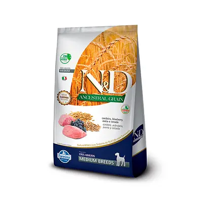 Ração N&D Ancestral Grain para Cães Adultos de Raças Médias Sabor Cordeiro e Blueberry