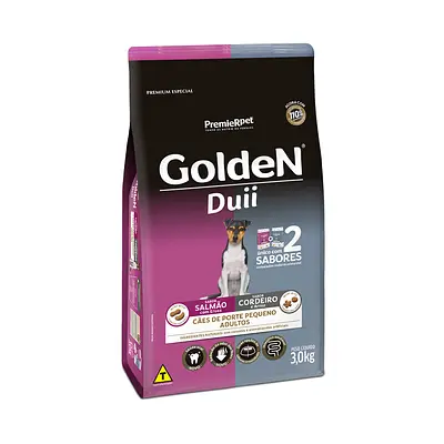 Ração Golden Duii Mini Bits para Cães Adultos de Porte Pequeno Sabor Salmão com Ervas e Cordeiro com Arroz - 3kg