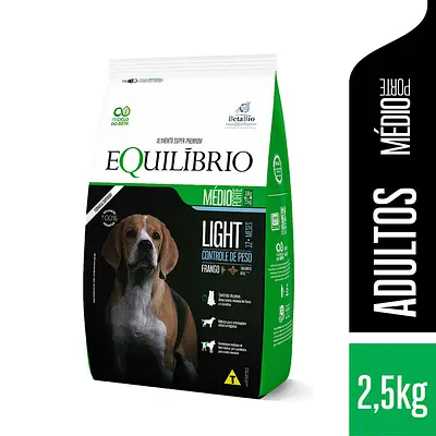 Ração Equilíbrio Light para Cães Adultos de Porte Médio Sabor Frango