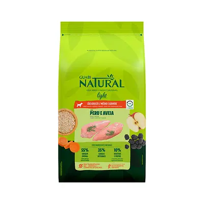 Ração Guabi Natural Light para Cães Adultos de Porte Médio e Grande Sabor Peru e Aveia - 12kg