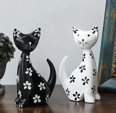 2 peças de estatuetas minimalistas nórdicas de gatinhos de madeira