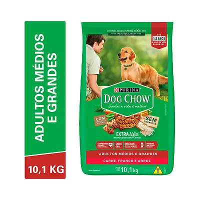 Ração Dog Chow para Cães Adultos de Porte Médio e Grande Sabor Carne, Frango e Arroz
