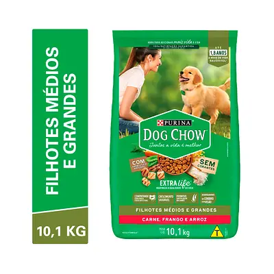 Ração Dog Chow para Cães Filhotes de Porte Médio e Grande Sabor Carne, Frango e Arroz