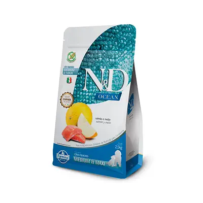 Ração N&D Ocean para Cães Filhotes de Porte Médio e Grande Sabor Salmão e Melão 2,5kg