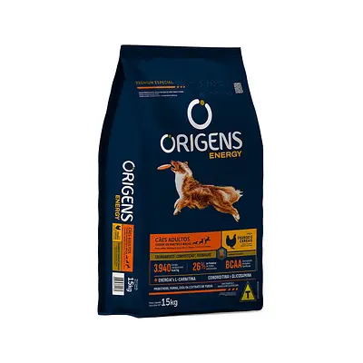 Ração Origens Energy para Cães Adultos Sabor Frango e Cereais 15 kg