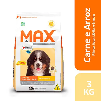 Ração Max para Cães Filhotes de Porte Médio e Grande Sabor Carne e Arroz