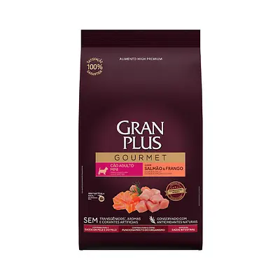 Ração GranPlus Gourmet para Cães Adultos de Porte Mini Sabor Salmão e Frango