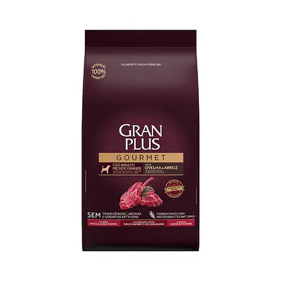 Ração GranPlus Gourmet para Cães Adultos de Médio e Grande Porte Sabor Ovelha e Arroz