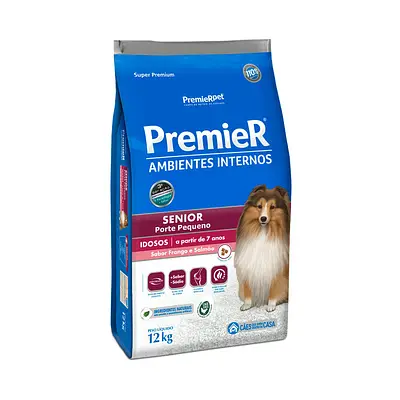 Ração Premier Senior Ambientes Internos para Cães Adultos 7+ Sabor Frango e Salmão