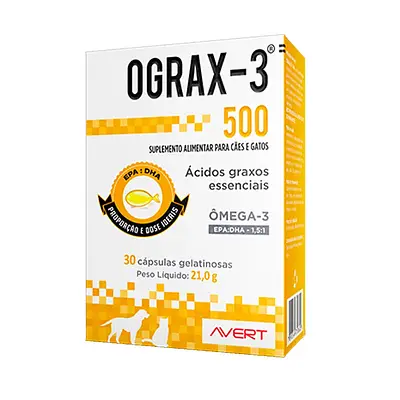 Ograx-3 500mg para Cães e Gatos Avert 30 cápsulas