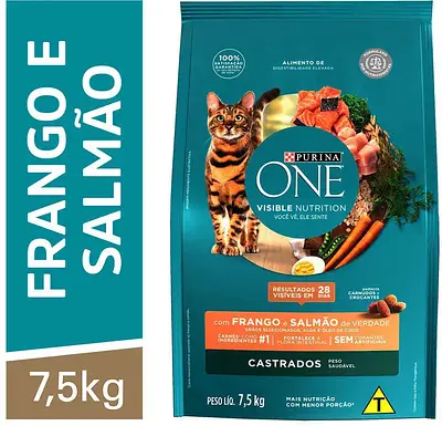NESTLÉ® PURINA® ONE® Ração Seca para gatos adultos castrados  Frango e Salmão 7,5kg