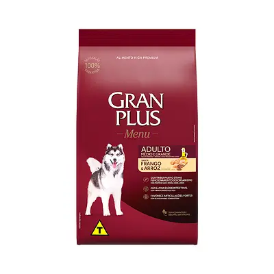 Ração GranPlus Menu para Cães Adultos de Porte Médio e Grande Sabor Frango e Arroz