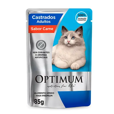 Ração Úmida Optimum Sachê Gatos Adultos Castrados Carne
