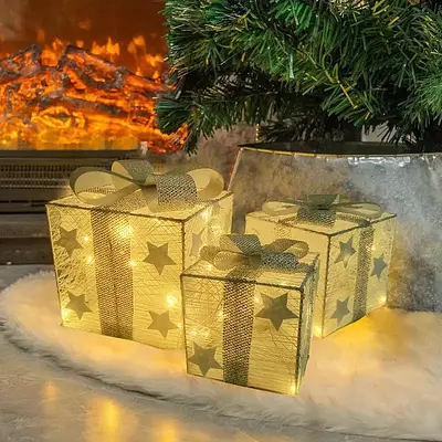 Conjunto de 3 peças, Caixas de Presente Iluminadas de Natal