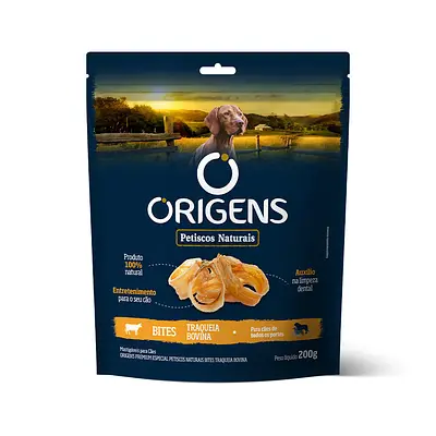 Petisco Origens Bites Traquéia Bovina para Cães 200g
