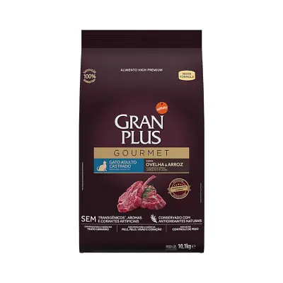 Ração Gran Plus Gourmet Gatos Adultos Castrados Ovelha e Arroz 10,1kg