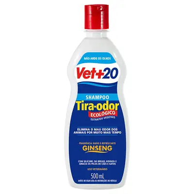 Shampoo Cães e Gatos Vet+20 Tira-Odor Ginseng 500ml