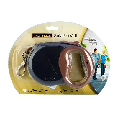 Guia Retrátil Pet Flex Soft Preta e Marrom Cães até 32kg