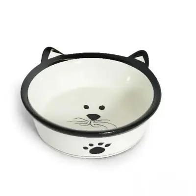 Comedouro Gatos The Pets Porcelana Carinha Gato Preta 350ml