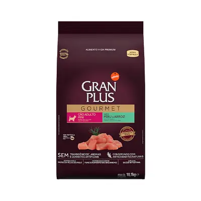 Ração Gran Plus Gourmet Cães Adultos Porte Mini Peru e Arroz 10,1kg