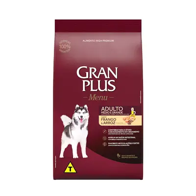 Ração Gran Plus Menu Cães Adultos Raças Médias e Grandes Frango e Arroz 15kg