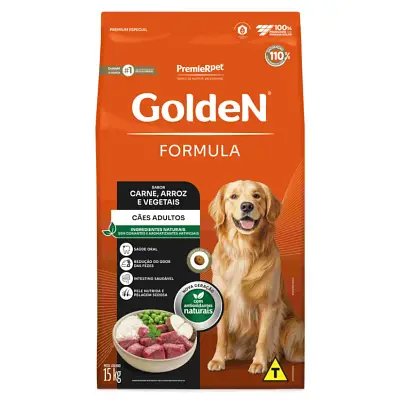 Ração Premier Golden Fórmula Cães Adultos Carne e Arroz 15kg