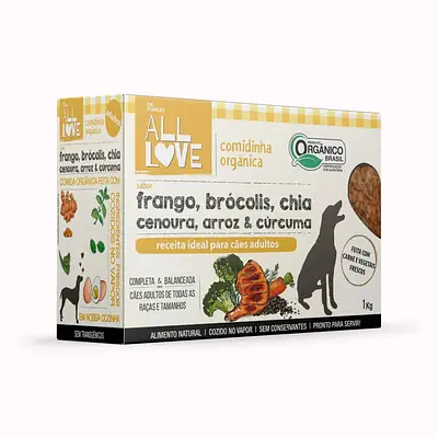 Alimento Natural All Love Veggie para Cães Adultos Sabor Frango, Brócolis, Chia, Cenoura, Arroz e Cúrcuma 1 kg
