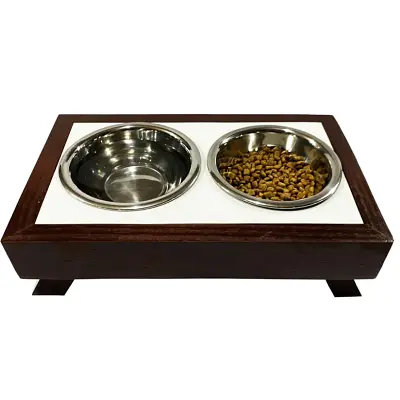 Comedouro Duplo Doha Elevado de Madeira Com Potes Inox Luppet 400ml