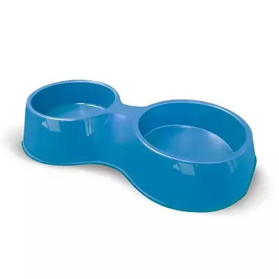 Comedouro Cães Furacão Pet Plástico Pop Duplo Azul 2000ml