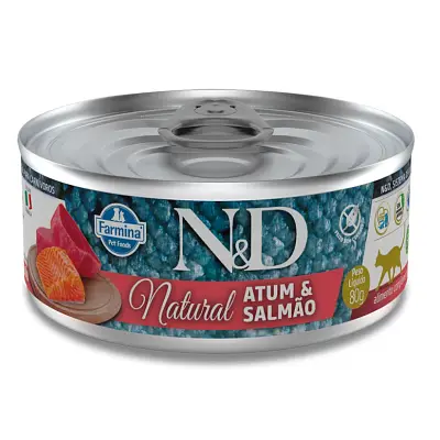 Ração Úmida N&D Natural Gatos Atum e Salmão 80g
